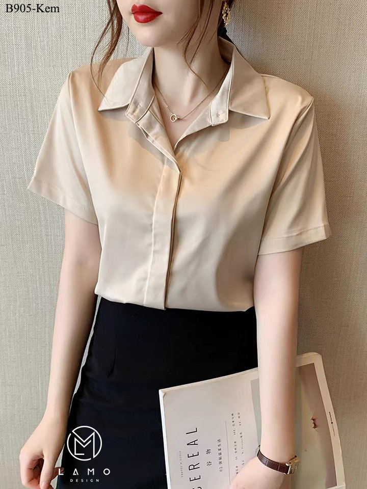 Áo sơ mi công sở nữ lụa ngọc trai nẹp đôi - B905