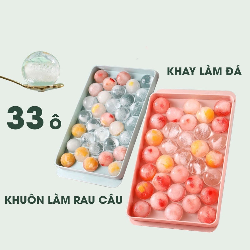 Khay Làm Đá Bi Tròn 33 Ô, Khuôn Làm Thạch Có Nắp Đậy An Toàn Tiện Lợi