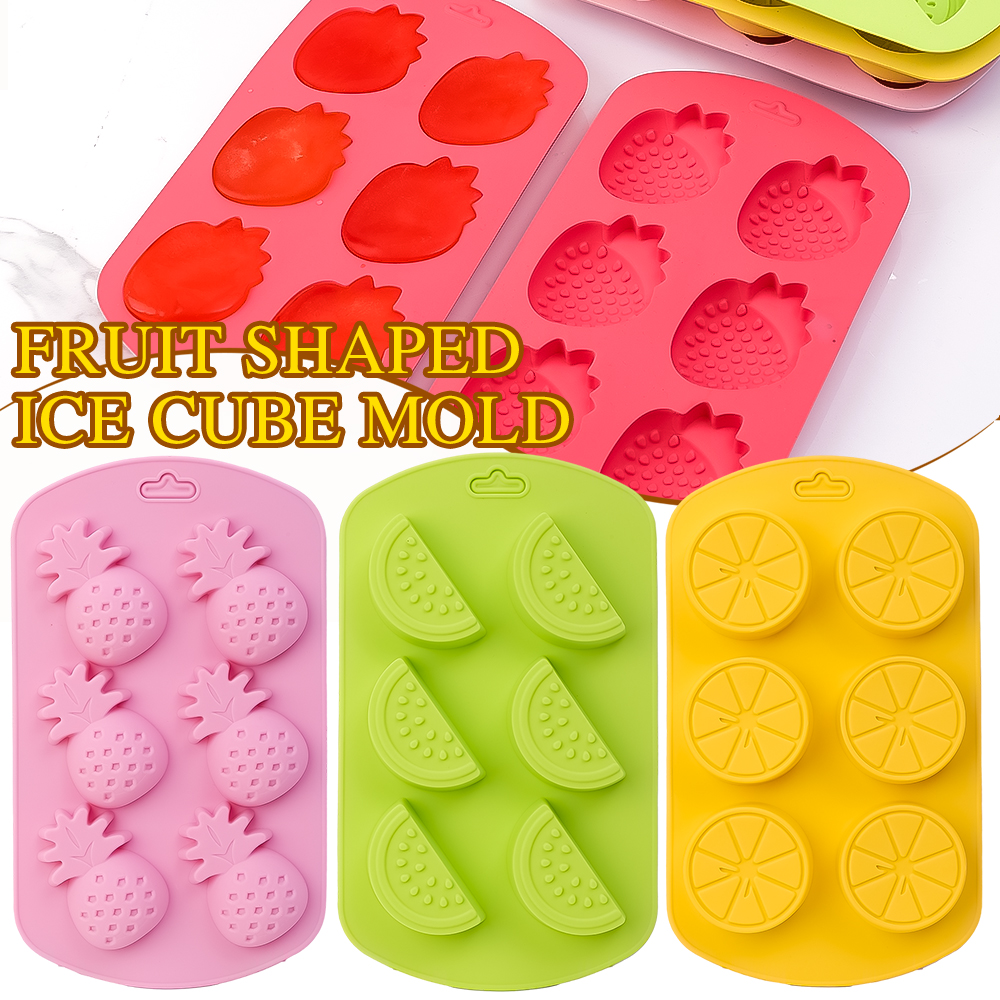 Fruit Shape 6 Grid Ice Cube Mold Silicone Candy Chocolate Jelly Dessert Mold Kitchen Ice Making Baking Accessories