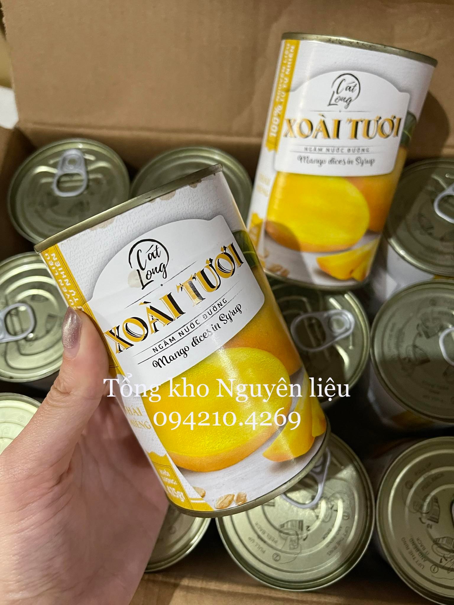 Xoài miếng đóng hộp/xoài tươi ngâm nước đường cát long hộp 425g- làm sinh tố thơm ngon