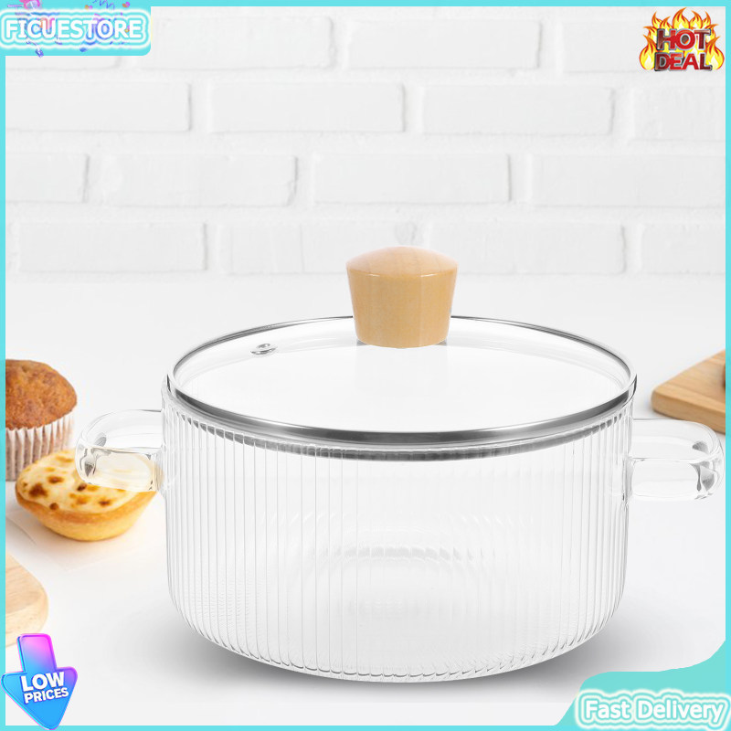 FICUESTORE Nồi thủy tinh Nấu ăn Nồi thủy tinh có nắp Nồi thủy tinh Dụng cụ nấu bằng thủy tinh suốt để nấu súp sữa
