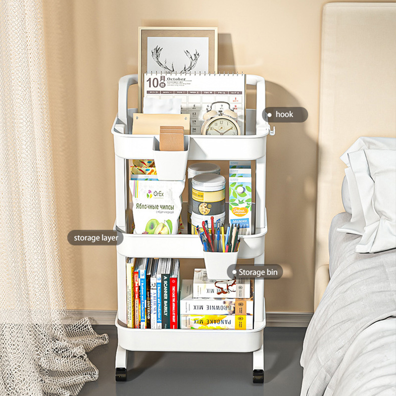 Trolley rotating rack kitchen bathroom mobile snacks bathroom multi-storey bedroom bedside storage storage rack