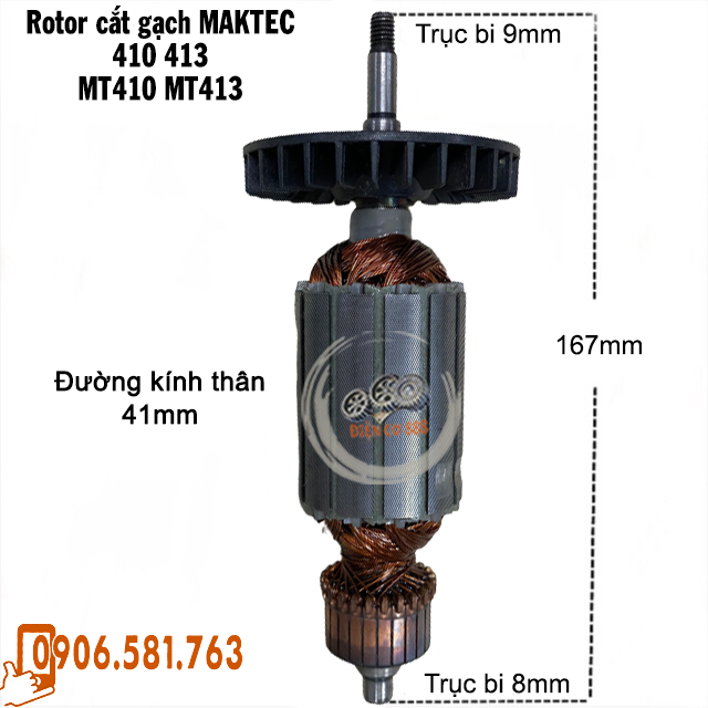 Rotor cắt gạch MAKTEC MT410 MT413, Makita M4100B, M4101B 220V - Tặng chổi than