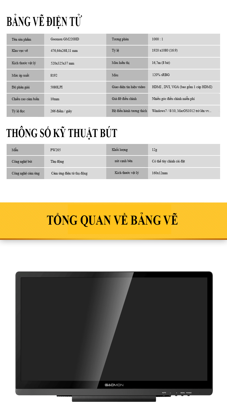 Bảng vẽ điện tử Gaomon GM220HD