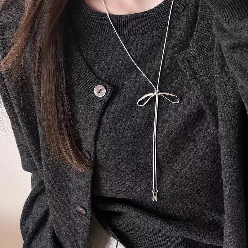 Simple Bowknot Saturn Drawstring Long Necklace Fashion Trendy Sweater ...