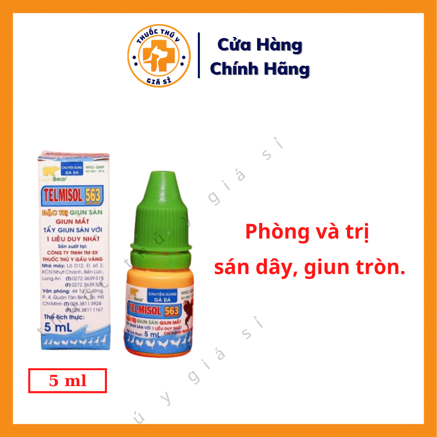 "Hoàn tiền đến 10%" Telmisol 563 5ml - Phòng Và Trị Bệnh Giun Sán, Giun Tròn, Giun Tóc, Giun Kim, Giun Đũa, Giun Mắt Ở Gà - Thú Y Giá Sỉ