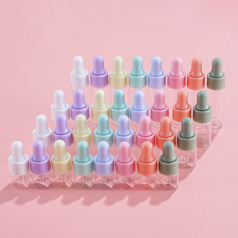 7PCS Portable Refillable Mini Dropper Bottle Set 1/2/3/5ml Empty Macaron Color Glass Essential Oil Vials Reusable Container DIY.