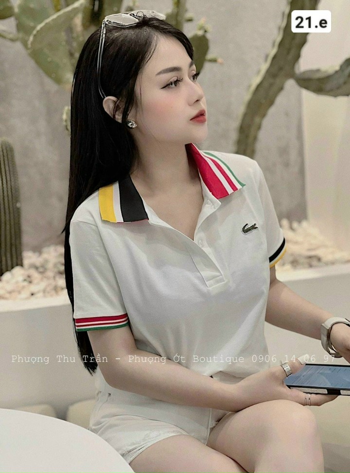 Áo thun nữ polo cổ trụ dáng ôm họa tiết cá sấu phối viền cổ màu năng động, cá tính