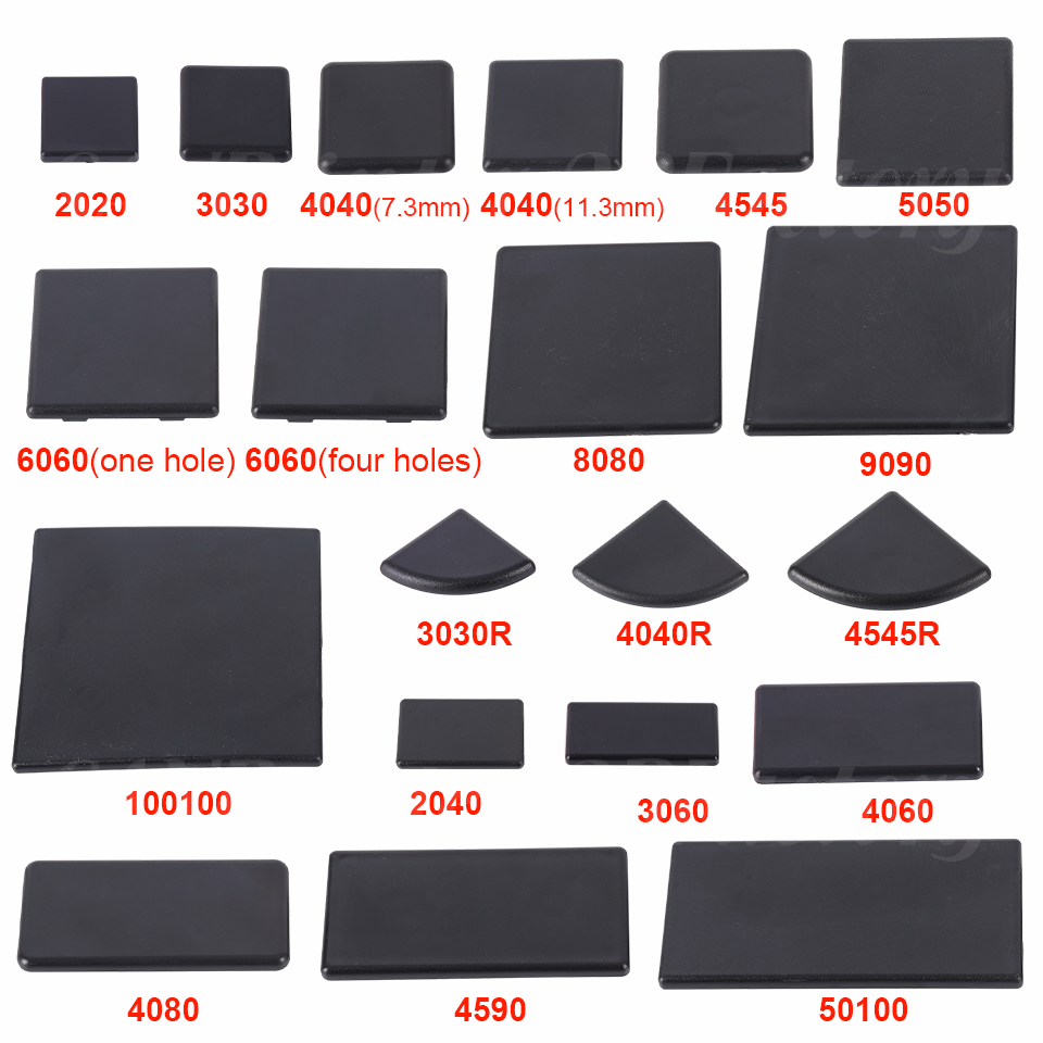 【New Arrivals】10PCS Black Nylon Aluminum Profile End Cap Cover Plate for 2020/2040/3030/4040/4080/4545/5050/6060/100100 EU Aluminum Extrusion. 