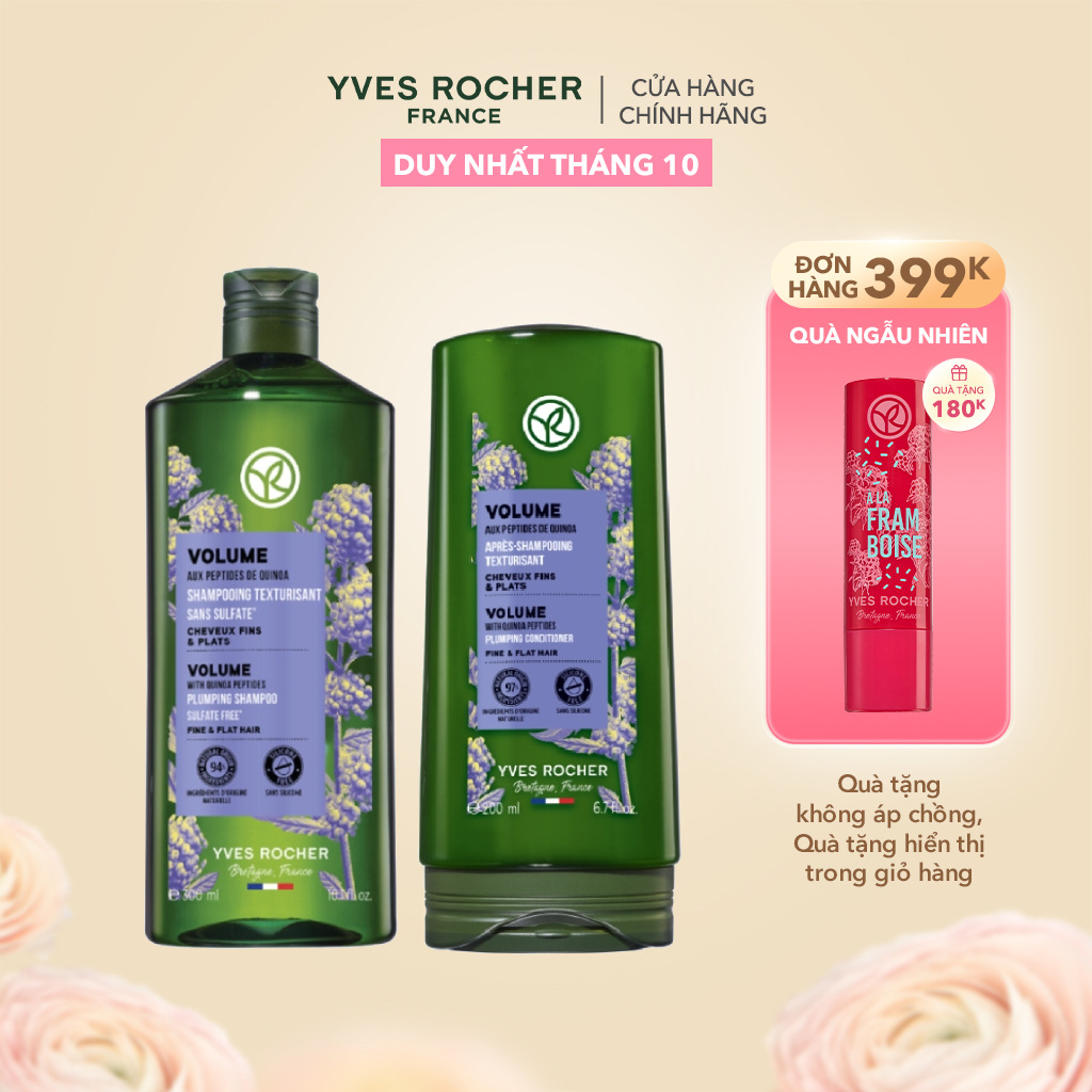 Combo Làm Phồng Tóc Yves Rocher Volume Plumping Shampoo Sulfate Free Bottle 500ml