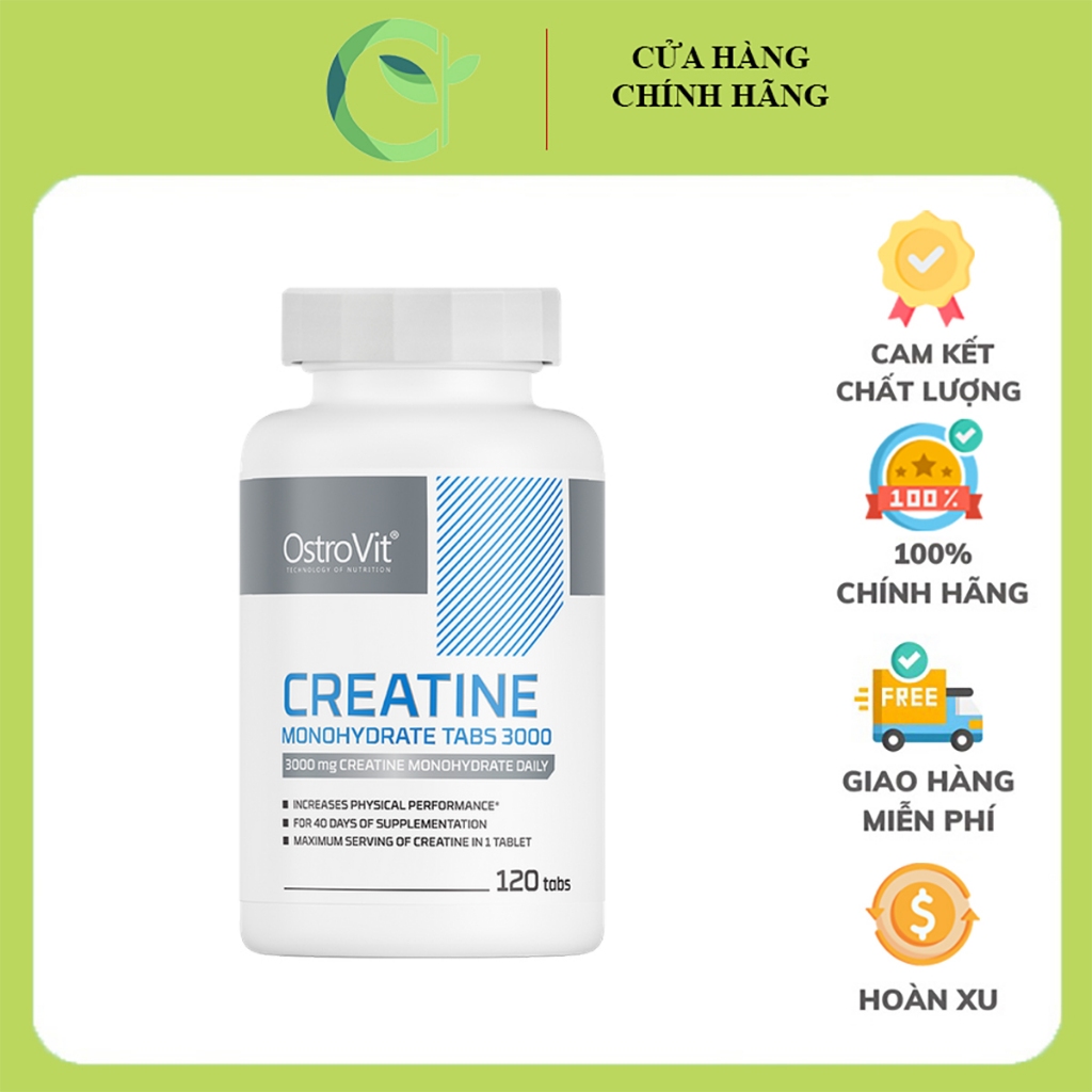 Viên Uống OstroVit Creatine Monohydrate 3000 mg 120 viên - Tăng Sức Mạnh, Tăng Cơ Hấp Thụ Nhanh