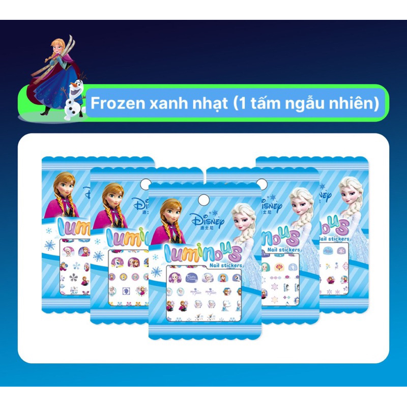 Dán móng tay cho bé dạ quang phát sáng trong bóng tối, chống nước hình công chúa hoạt hình đáng yêu, dán móng trẻ em