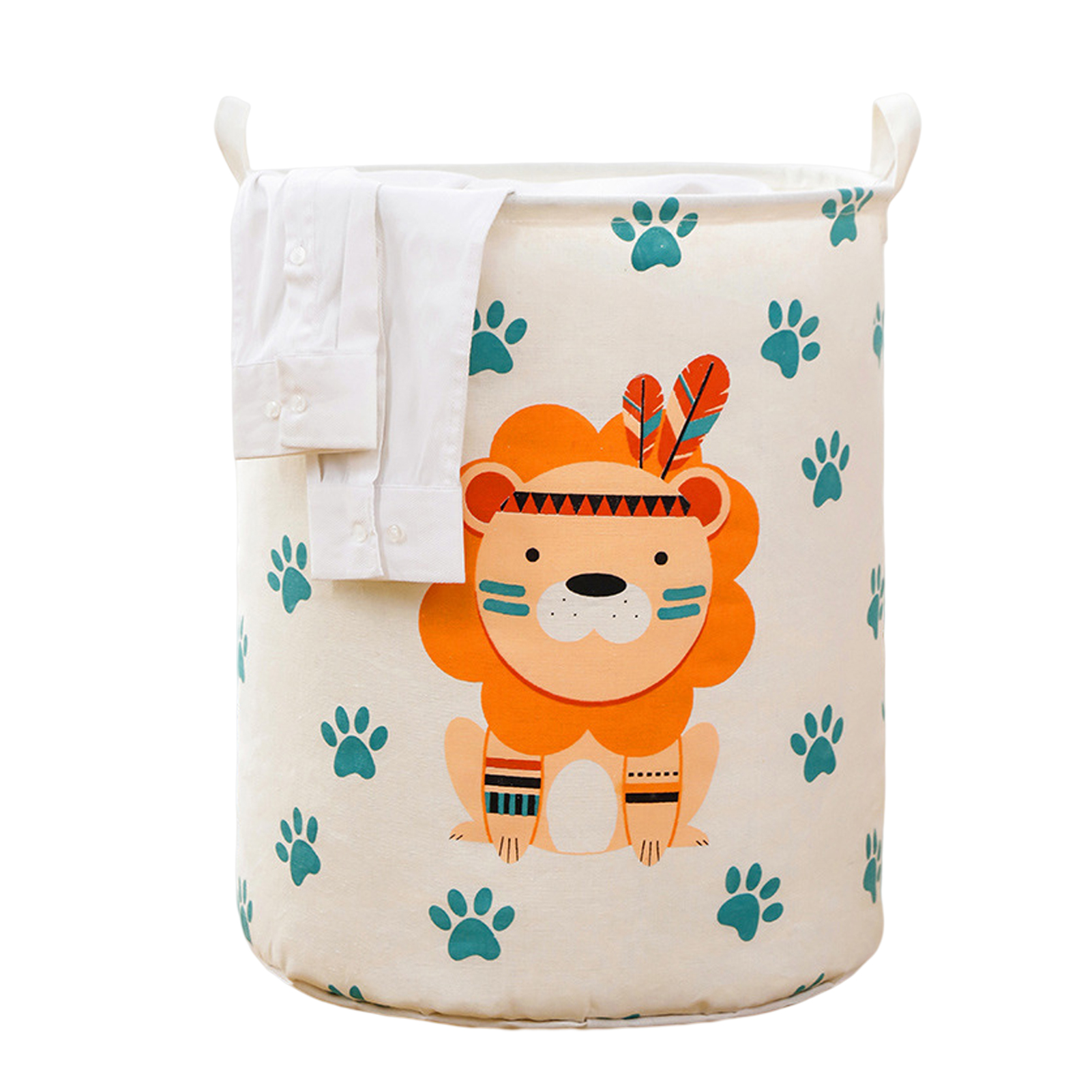 homesir Folding Laundry Basket Large Capacity Cartoon Pattern Sturdy Handle Comfortable Grip Cotton Cute Animal Print Socks Underwear Laundry Hamper Household Products