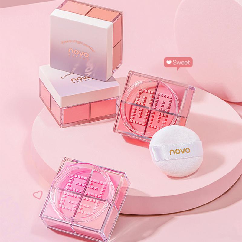 4-Grids Face Blush Matte Finish Makeup Loose Powder Rouge Blusher Waterproof Natural Delicate Contouring Brightening Complexion. 