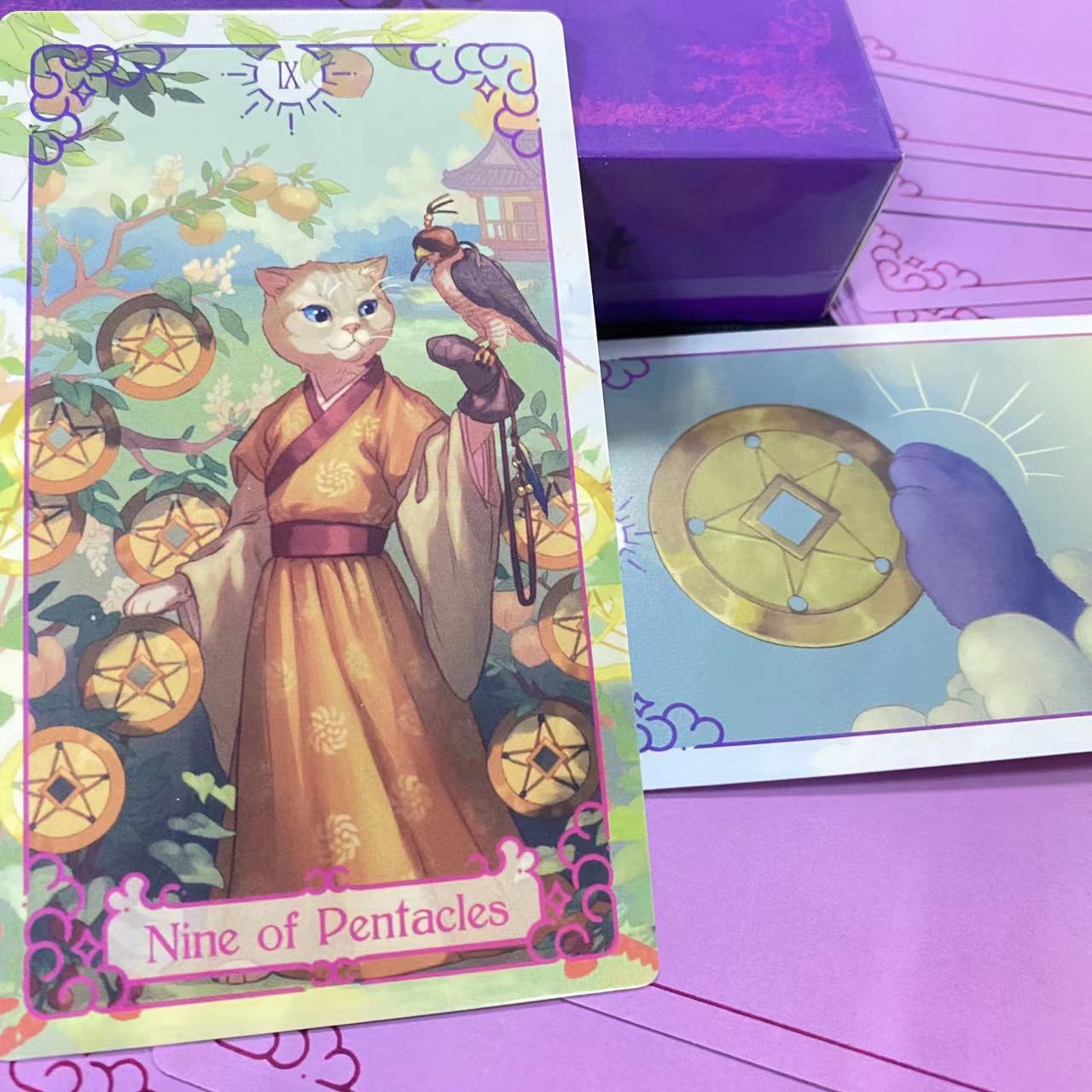 12x7 cm Purple Cat Tarot Deck