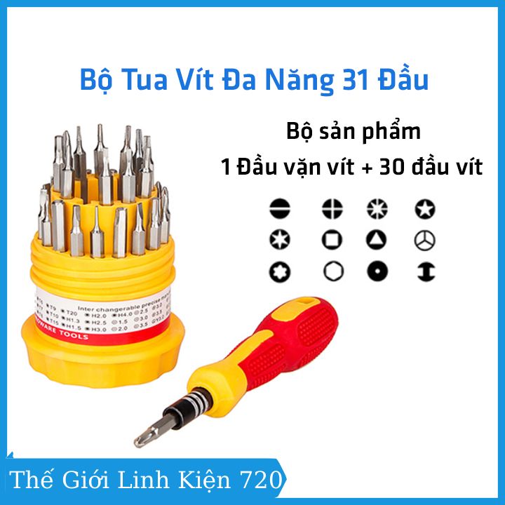 Bộ tua vít đa năng 31 đầu hộp tròn, tô vít sửa điện thoại, laptop, đồng hồ... nhỏ gọn, tiện lợi