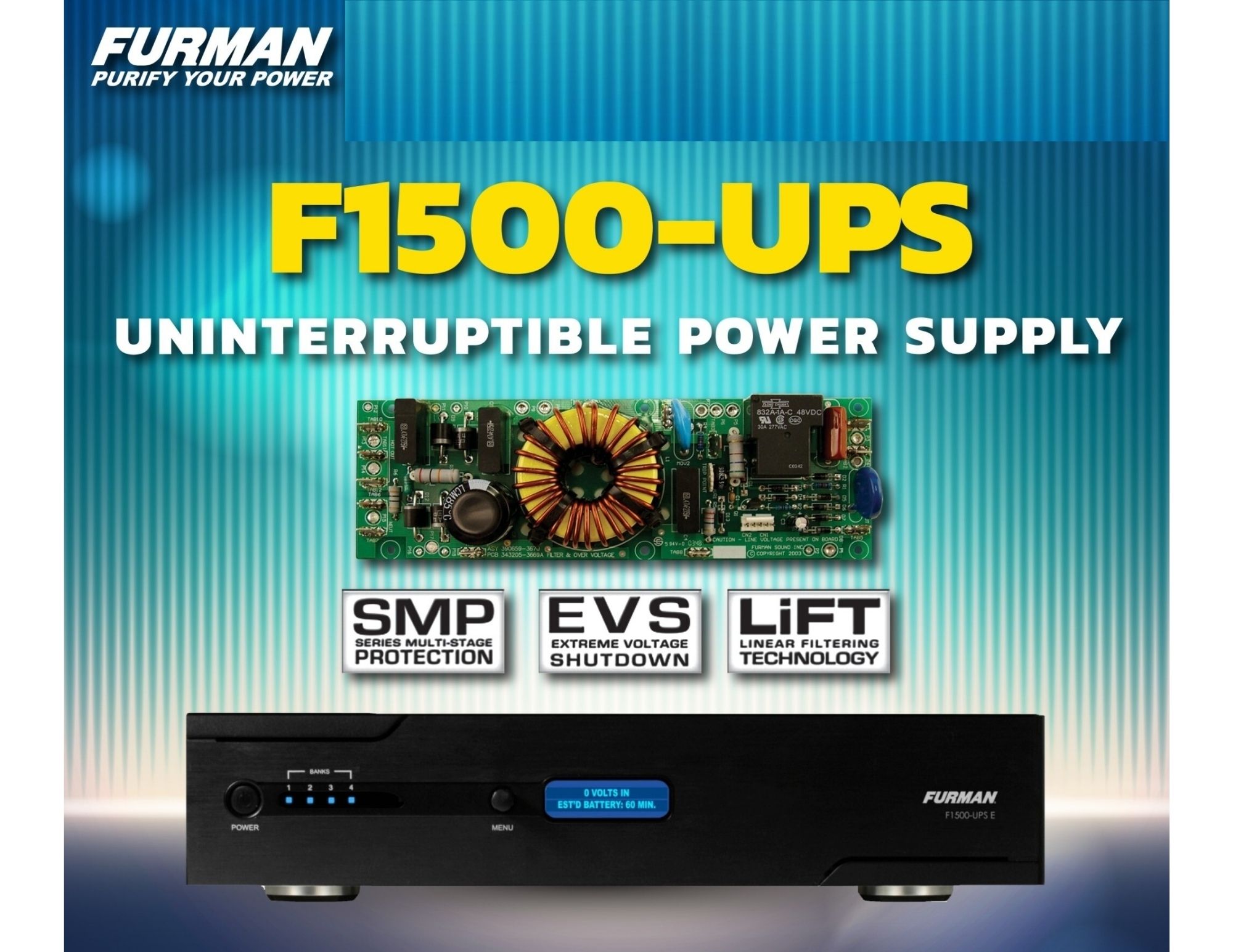 Furman F1500-UPS - UPS Battery Backup, True Sine Wave, 1500VA