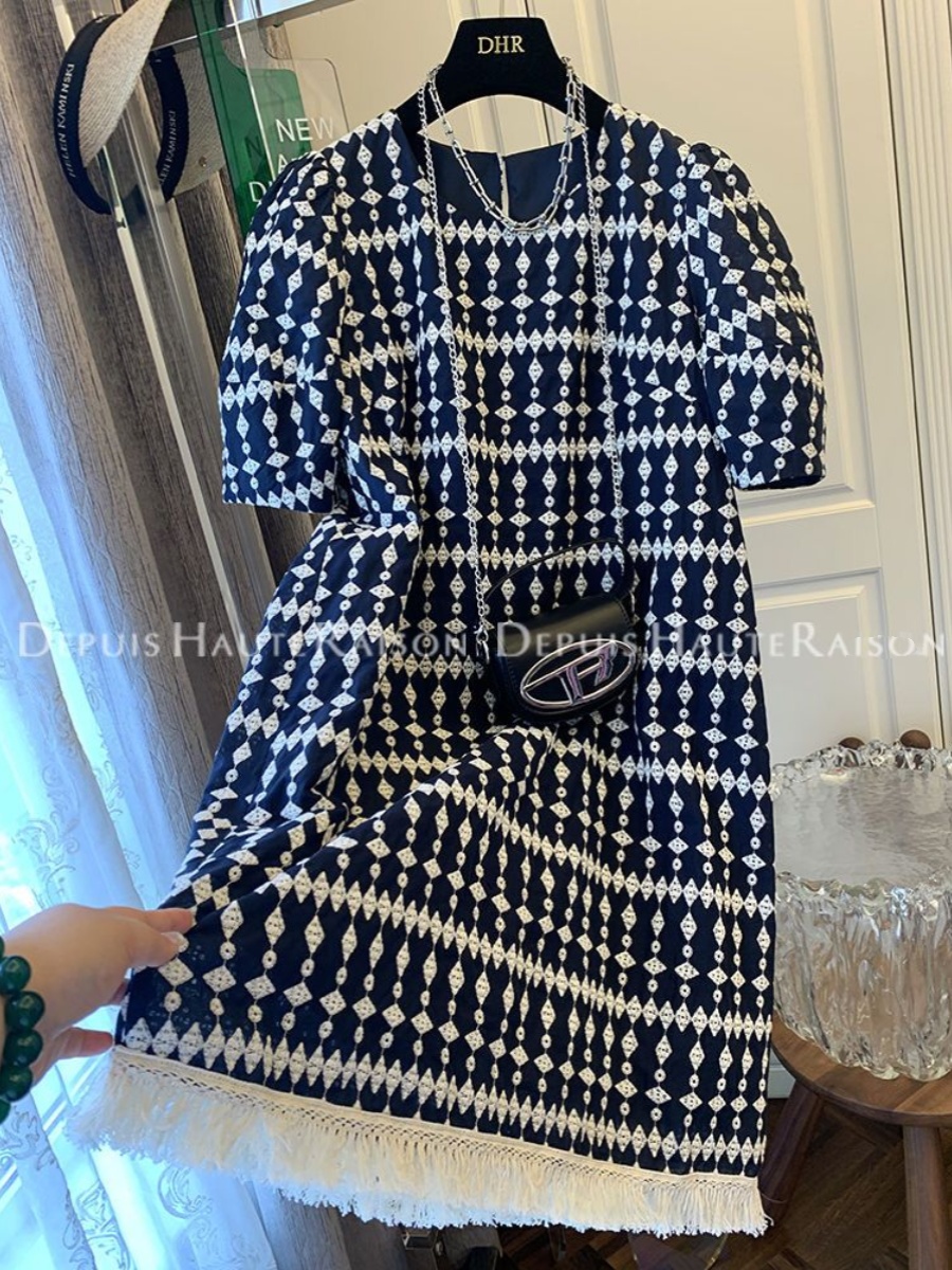 Plus-size Lace Fringe Dress Women's Summer New French Little Fragrance Puff Sleeve Princess Dress Oversize Loose Dress