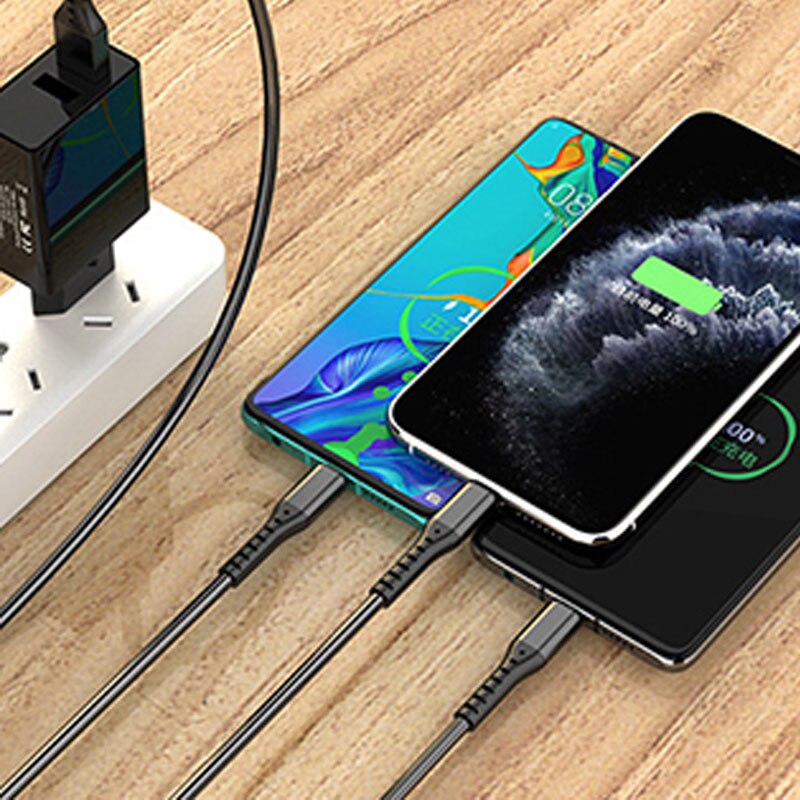 Three-In-One Data Cable Accessories 66W Fast Charging for Android Type-C for Iphone Weave Mobile Phone Fast Charging Cables