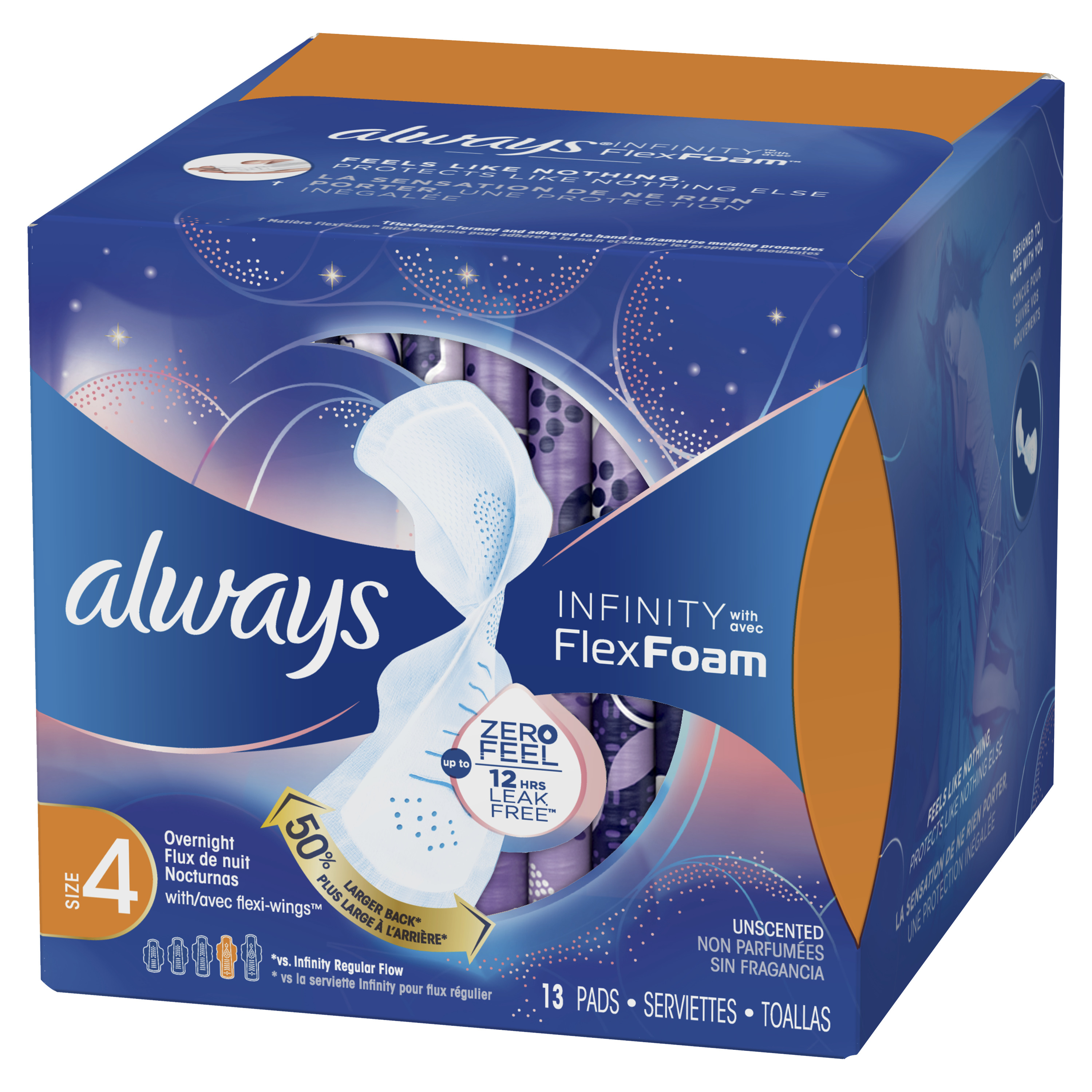 Always Infinity Sanitary Pads 30cm Overnight with Flexi Wings 13s