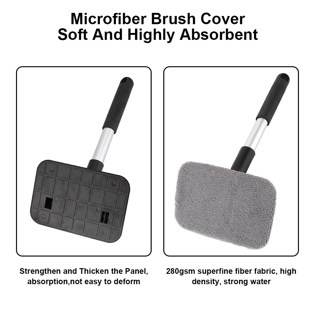 Car Wash Windshield Cleaner Microfiber Car Window Cleaning Tool With Telescopic Handle Washable And Reusable Cloth Pad Head