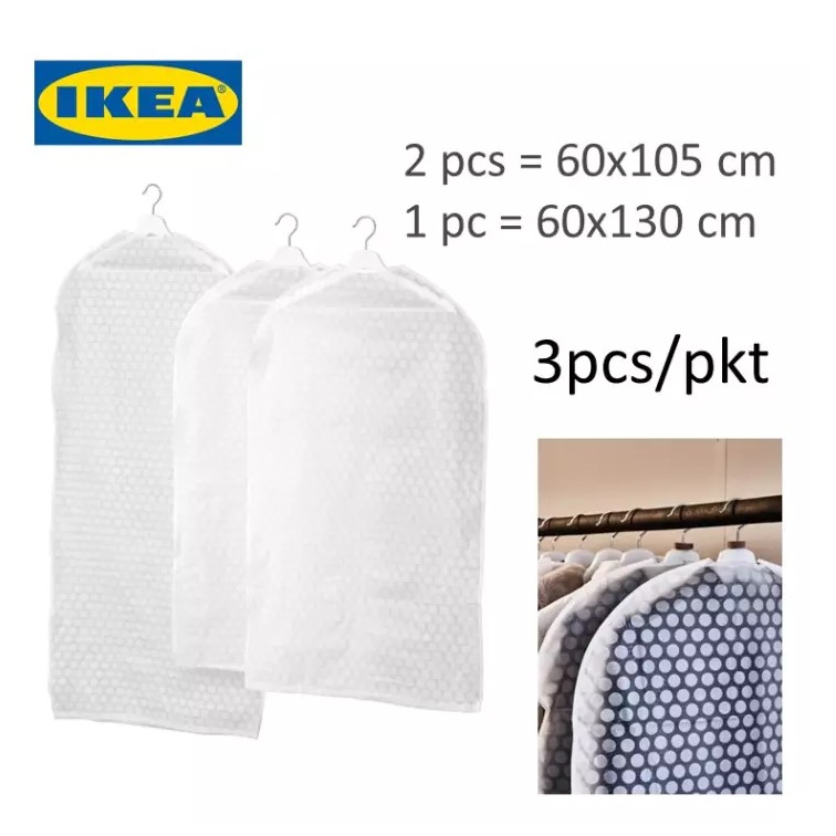 IKEA PLURING Set 3 Clothes suit dress protector covers Transparent White color 