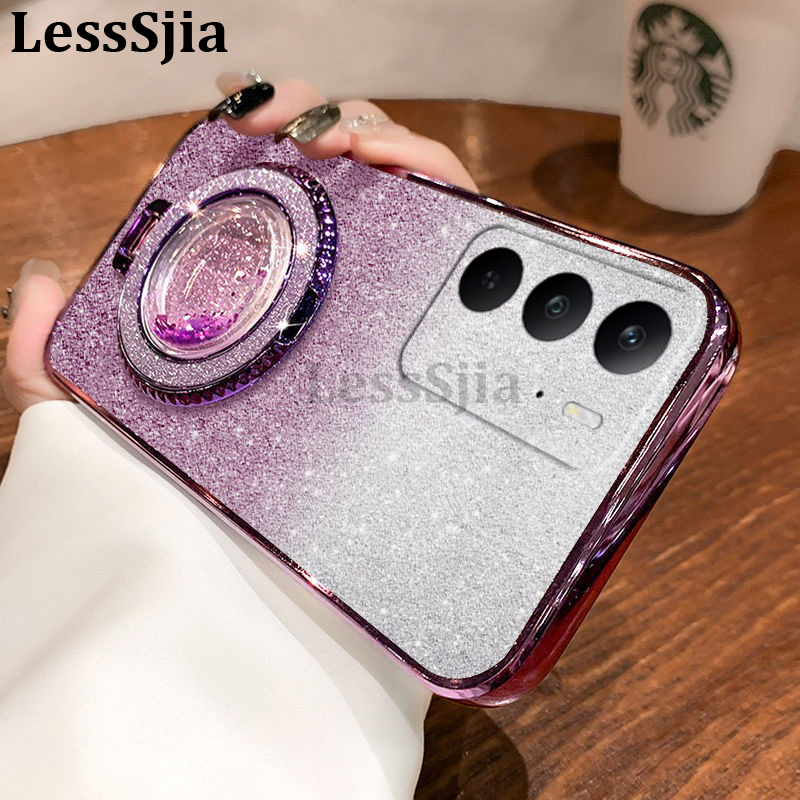 Phone cover Realme C65 C67 C75 Back case with Liquid Glitter Quicksand hourglass Stand Holder Luxury Shiny Gradient Plating Girls Slim For Realme C75 C67 C65 Phone cases