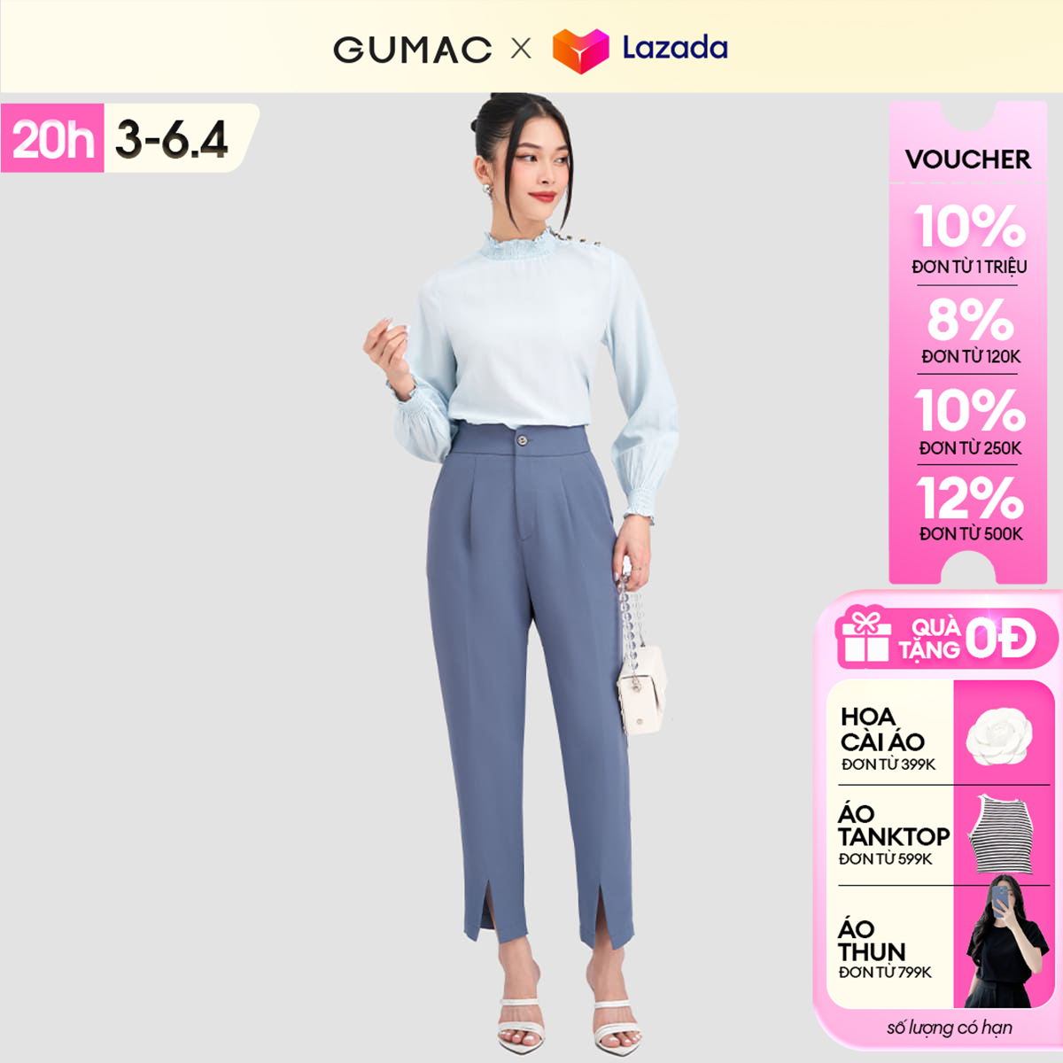 [15 - 17.6 |Voucher 8-15%] Quần tây baggy nữ lưng kiểu GUMAC QD03062