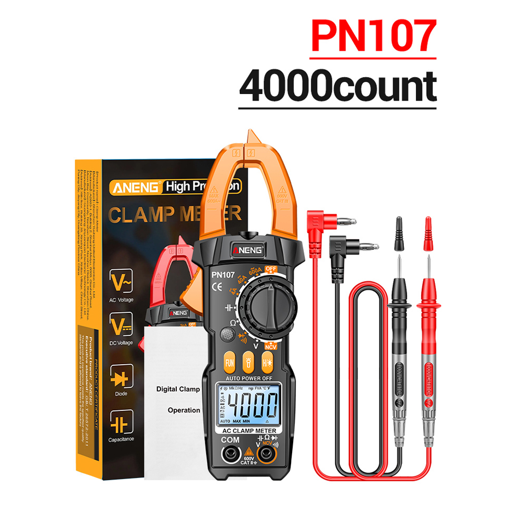 Ziqqucu aneng clamp meter multimeter tester auto ranging trms 4000 counts ac dc current voltage ohm volt amp meter electrical tools