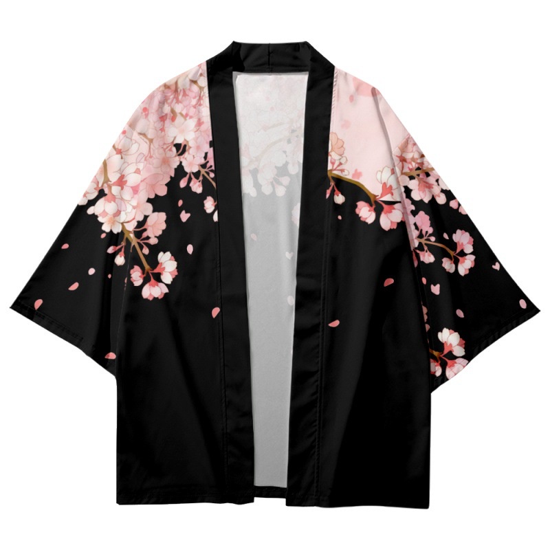 【Hot ticket】 sakura flowers print yukata men women fashion cardigan blouse haori Obi Asian clothes Harajuku Japanese cosplay kimono.