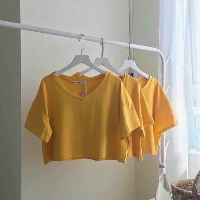 ÁO THUN TRƠN CROPTOP GIẤY CỔ TIM FORM CROPTOP