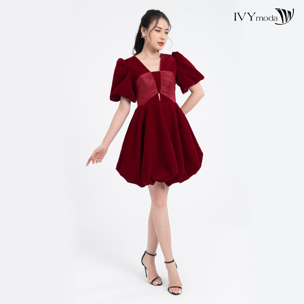 Đầm nhung dáng bí ngô IVY moda MS 45S2738