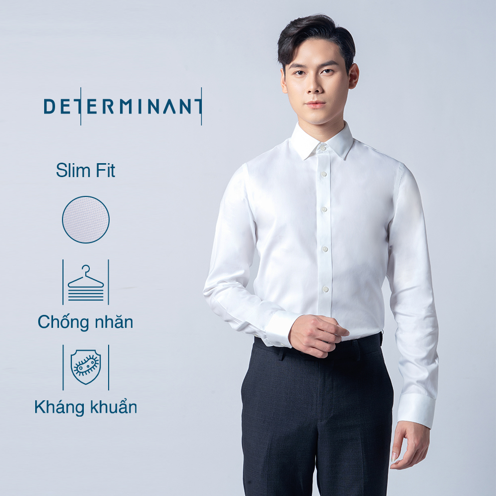Áo sơ mi nam công sở DETERMINANT tay dài - dáng ôm - chống nhăn - kháng khuẩn - màu trắng - 301