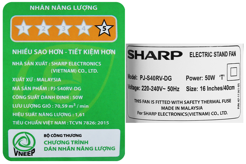 Quạt đứng Sharp có điều khiển PJ-S40RV-DG/WH