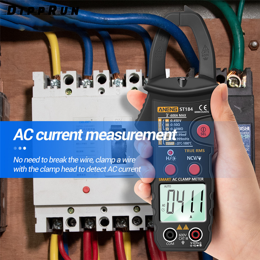 Dipprun aneng st184 Kẹp Kỹ thuật số Đồng hồ vạn năng 6000 đếm chuyên nghiệp RMS thật AC/DC Máy kiểm tra dòng điện áp Hz điện dung