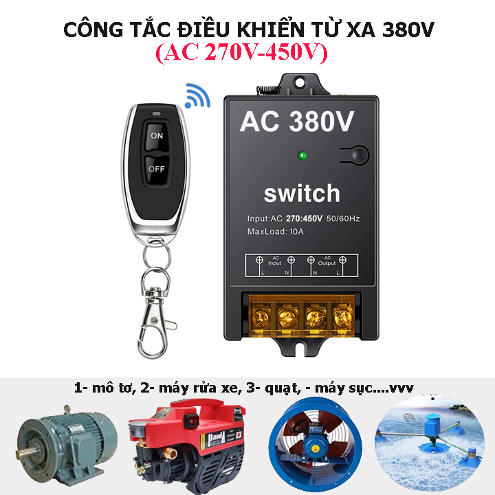 Công tắc điều khiển từ xa 3 pha 380V bật tắt máy bơm nước máy rửa xe thiết bị điện 3 pha