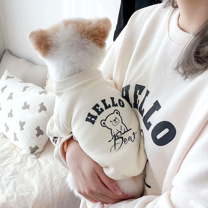 AuntieCindy Korean Dog Clothes Hello Bear Teddy Poodle Home Wear Couple Suit Cat Shirt