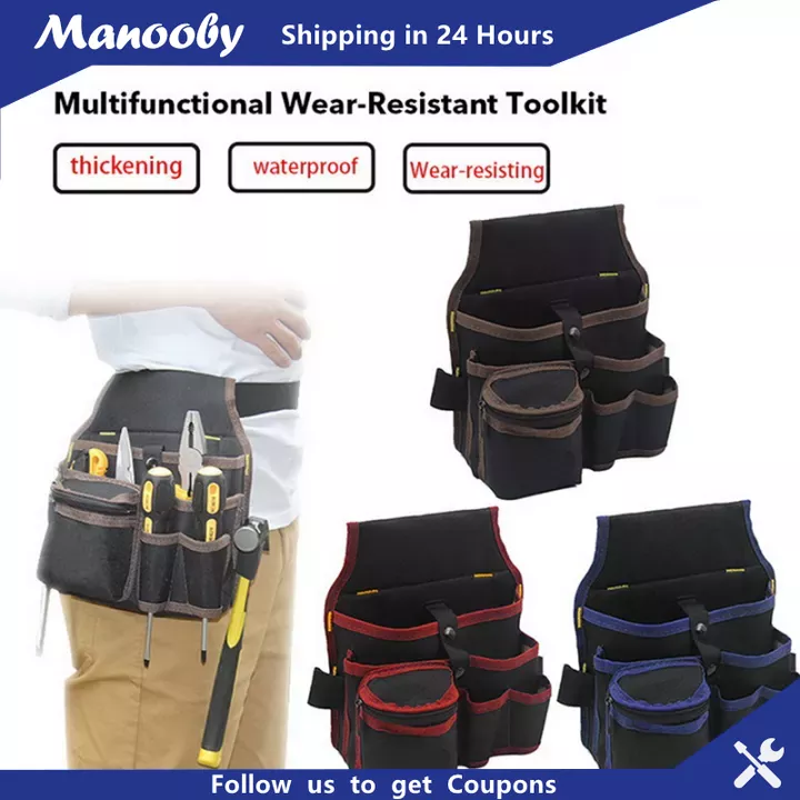 Manooby Tool Pouch Electrician Pouch Tool Bag Waist Pack Storage Bag Pocket Hardware Tool Kit