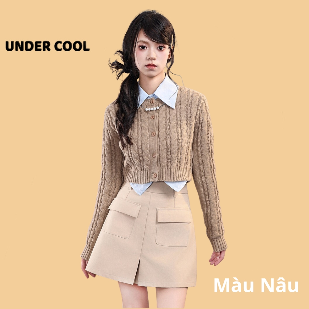 Áo len thừng croptop tay dài trơn dáng khoác caridgan UNDERCOOL dáng ngắn
