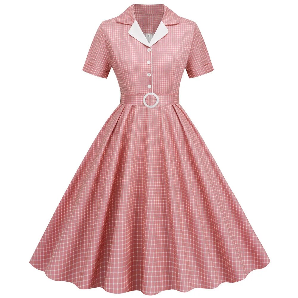 Plaid Vintage Office Lady Summer Dresses Women 2023 Fashion Retro 50s 