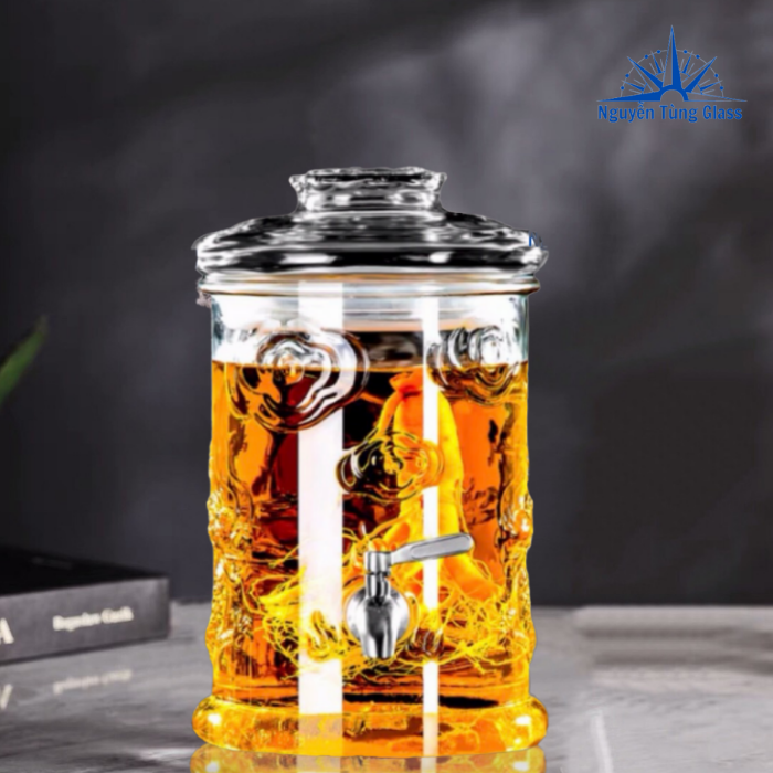 Bình Thủy Tinh Trụ Rồng Ngâm Rưou 5 Lít (Có Vòi)