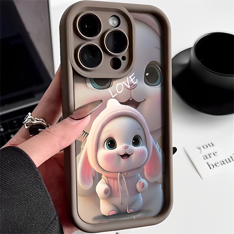 Dirty old man Fashion Lovely Pink Rabbit Phone Case For iPhone 15 14 13 Pro Max 12 11 Mini XR XS X 7 8 Plus SE2 Soft Silicone Shockproof Cover Shell. 