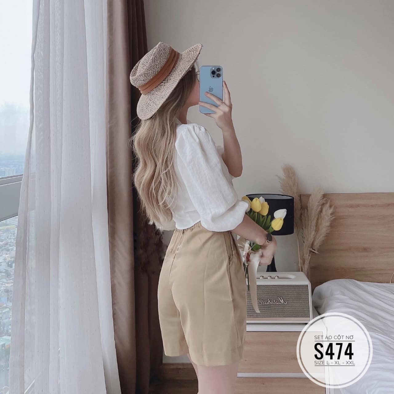 SET BIGSIZE ÁO CỘT NƠ ĐI BIỂN PHỐI QUẦN NGẮN (L-2XL)