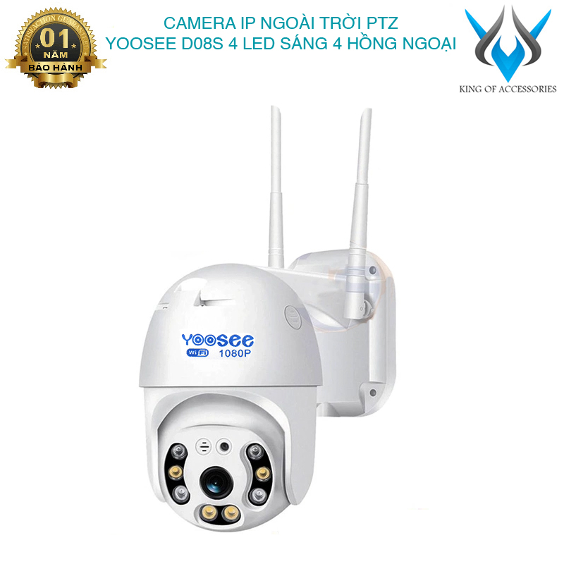 Camera IP Wifi Ngoài trời Yoosee PTZ 2 Râu FullHD 1080P 4 LED trợ sáng, 4 LED hồng ngoại, đàm thoại 2 chiều, hỗ trợ xoay 355 độ (Trắng)