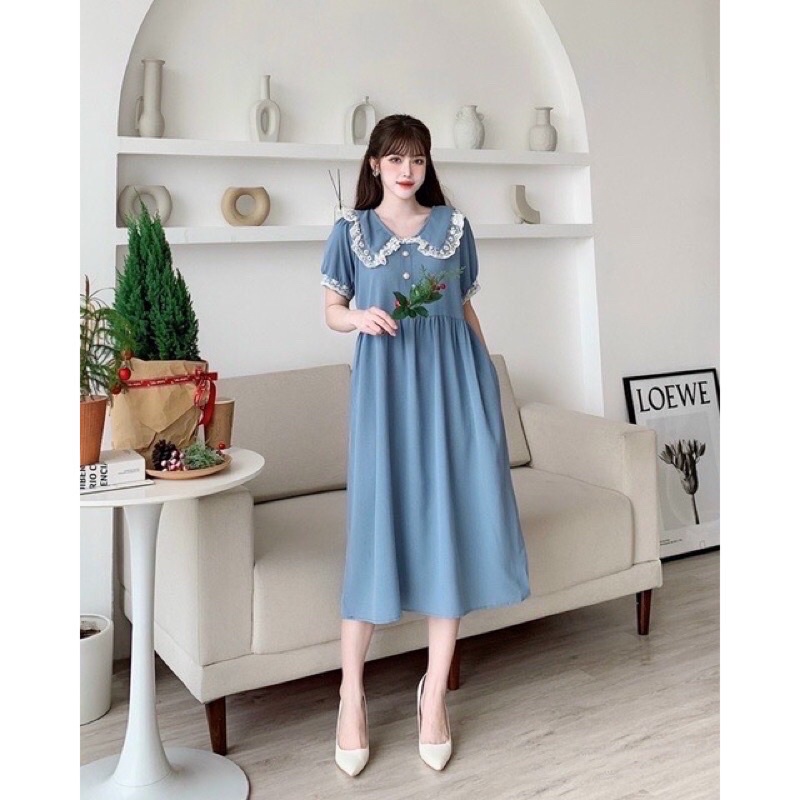 Váy bầu cộc tay thiết kế cổ bèo M08