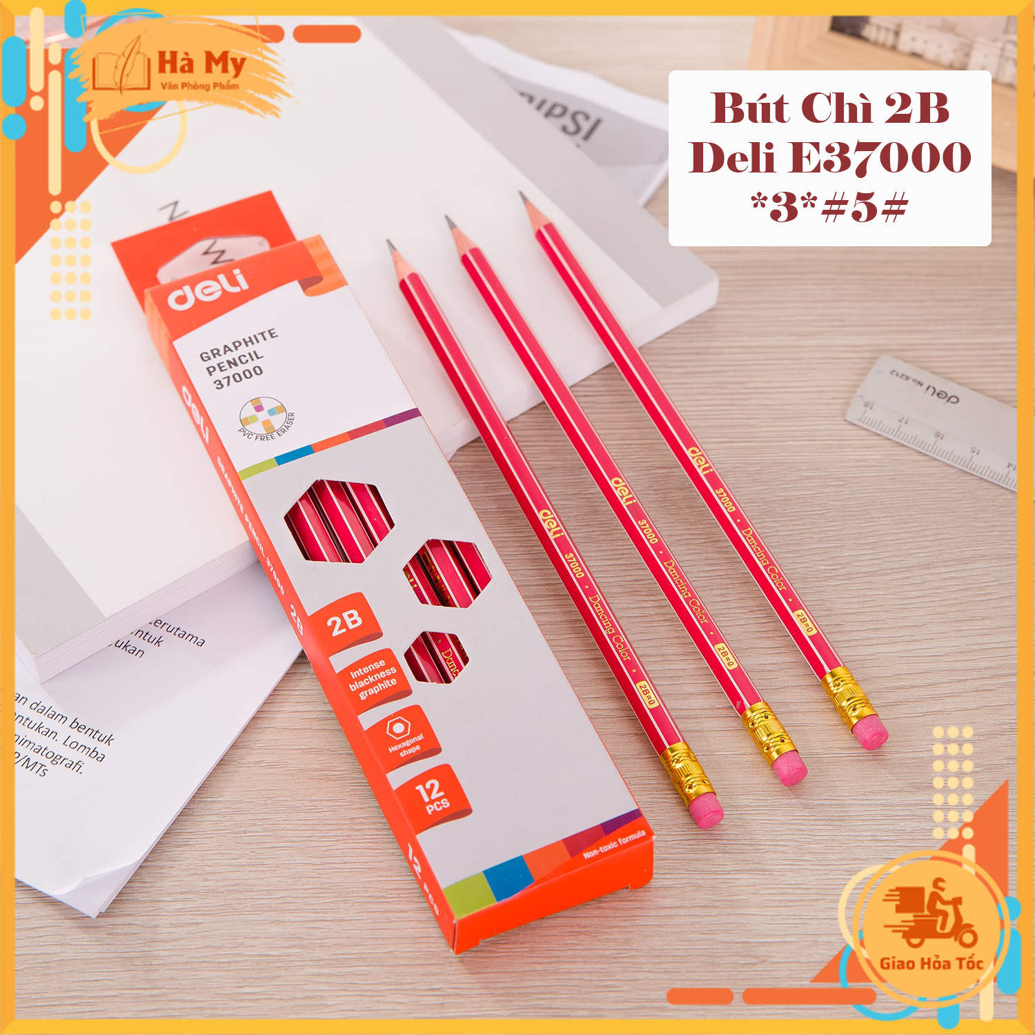 (1 Hộp 12 Cây) Bút chì lục giác 2B Deli - E37000