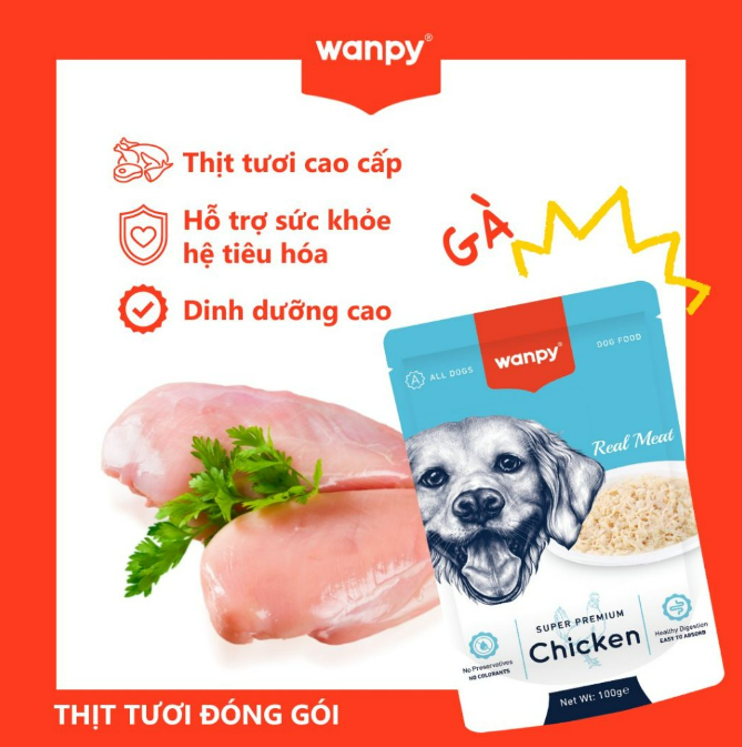 [For Dog] Pate Cho Chó Wanpy Super Premium Gói 100g - Pate Wanpy Chó Real Meat