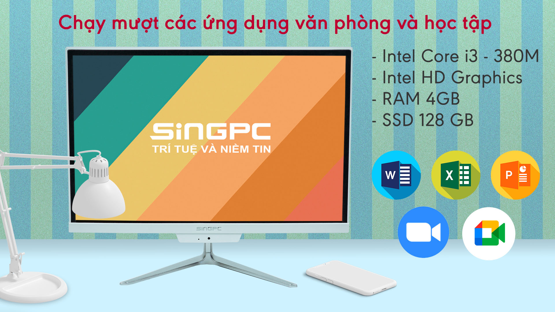 Máy tính All In One SingPC M19K380 (i3-2.4GHZ/8GB/128GB/19inch/Wifi/Bluetooth/Loa/Camera/Mic/K-M)