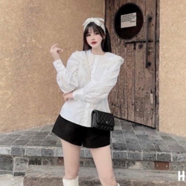 Áo sơ mi trắng nữ cổ sen ren bèo