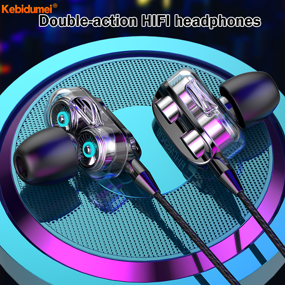 Kebidumei 3.5mm Tai nghe có dây In-ear Dual Drive Tai nghe chơi game Hi-Fi với micrô điện thoại di động